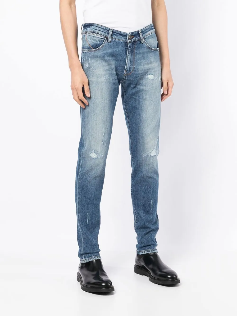 Distressed Slim-Cut Jeans