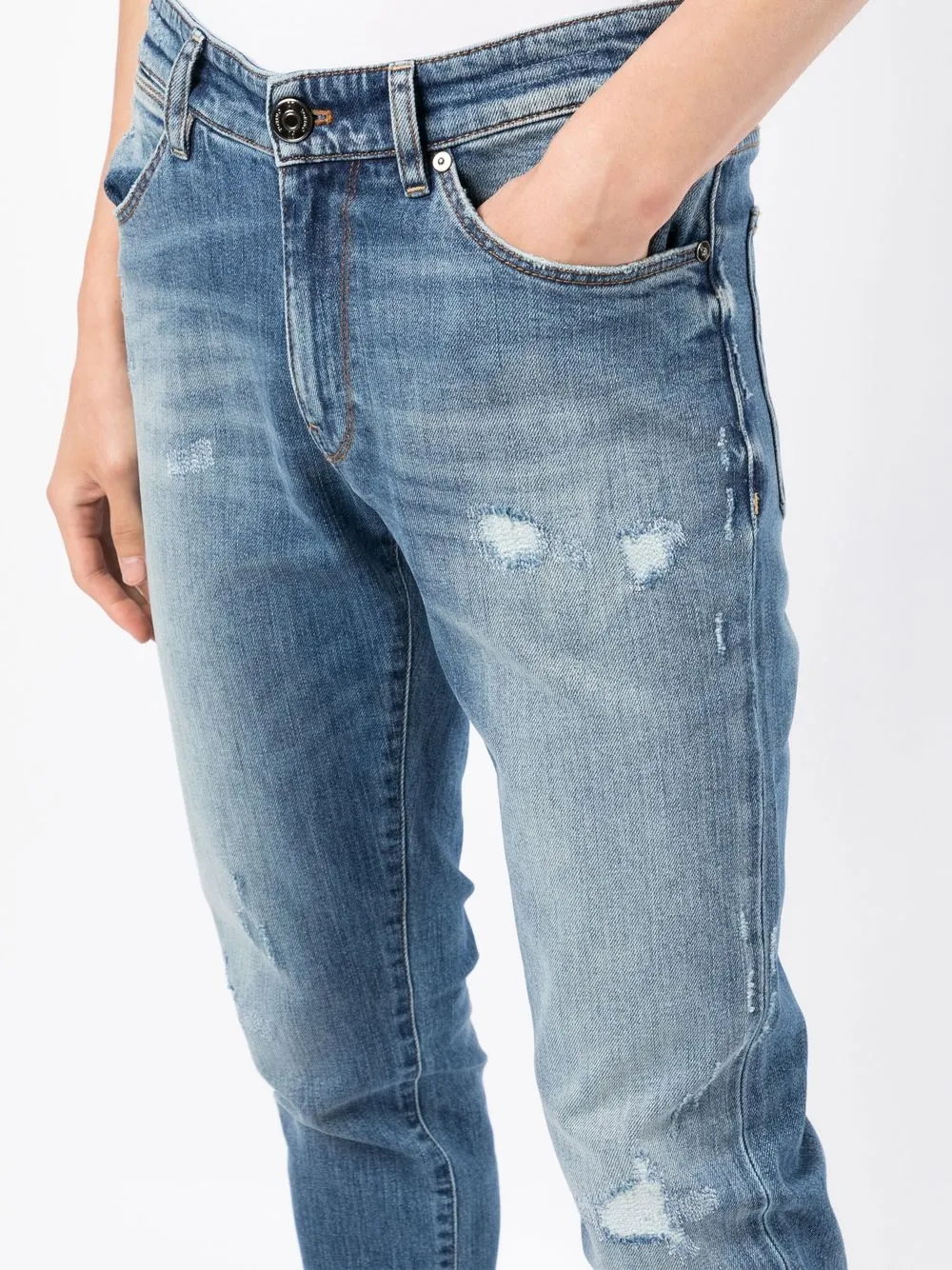 Distressed Slim-Cut Jeans