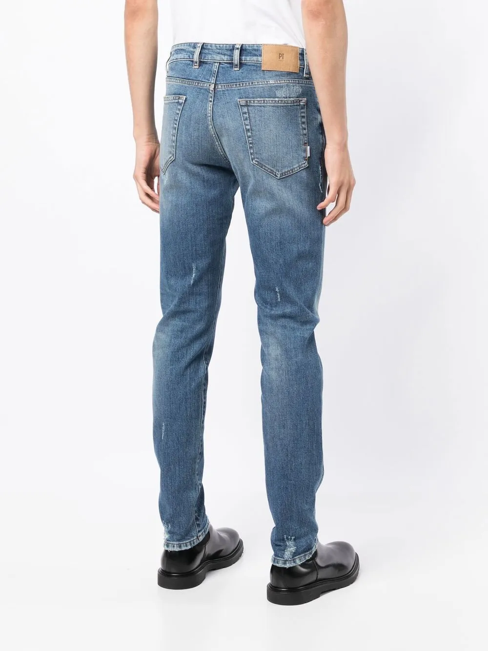 Distressed Slim-Cut Jeans