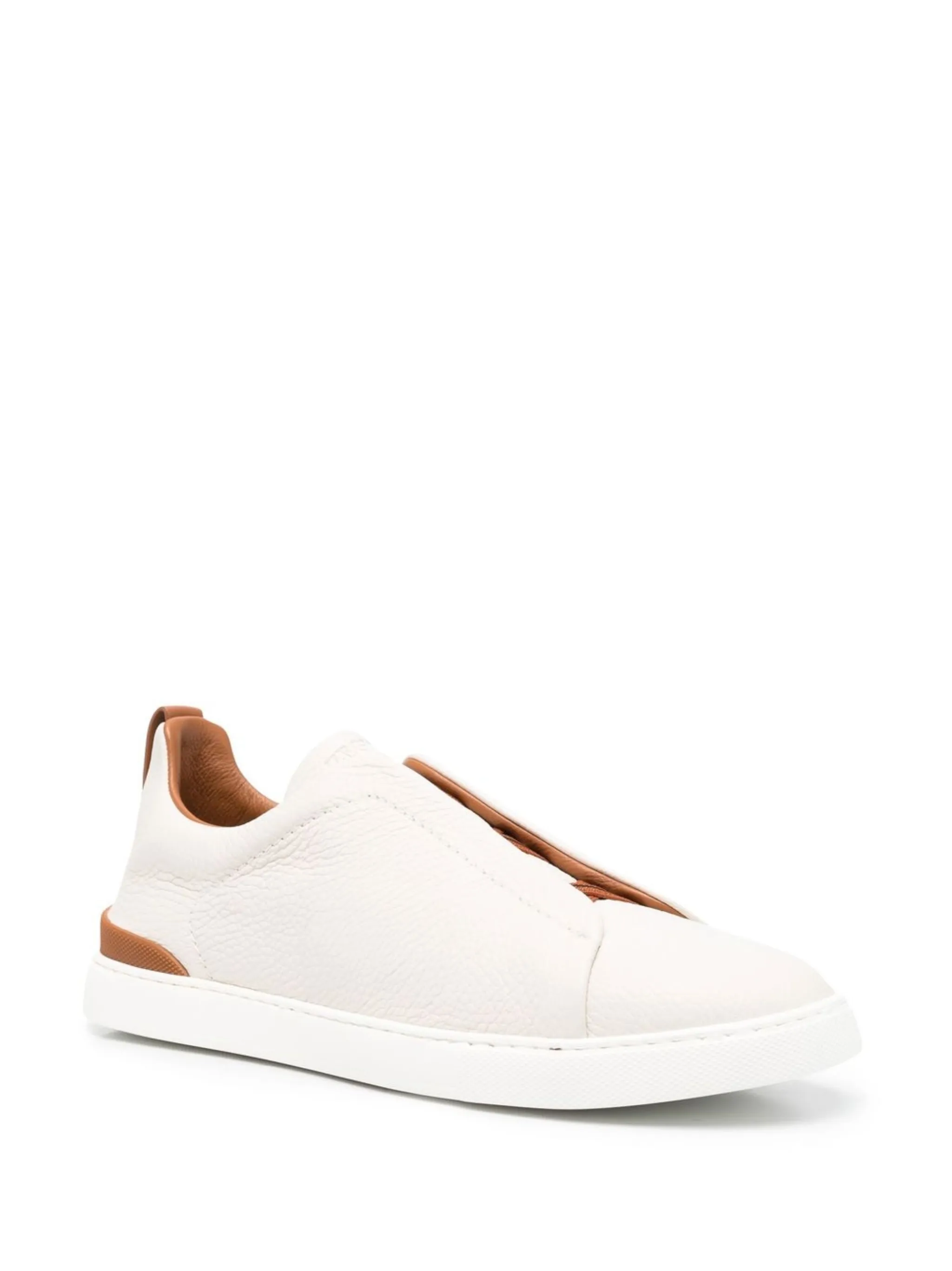 Zegna Triple Stitch Low-Top Sneakers Light Beige/Caramel Brown