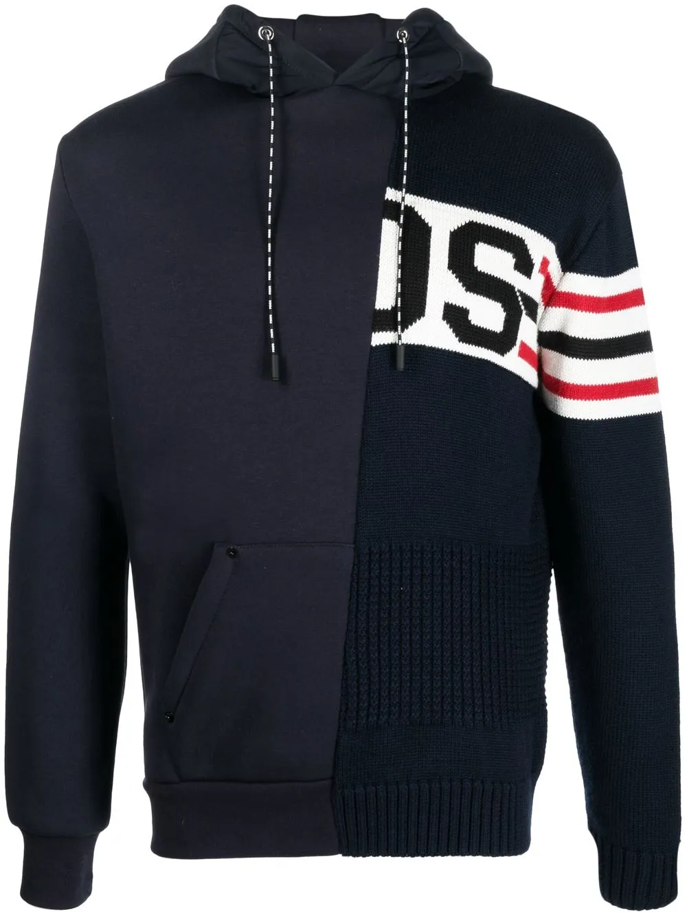 

PMD knitted-panel long-sleeved hoodie - Blue