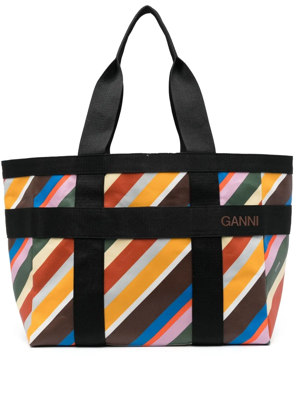 GANNI stripe-print tote bag - Orange