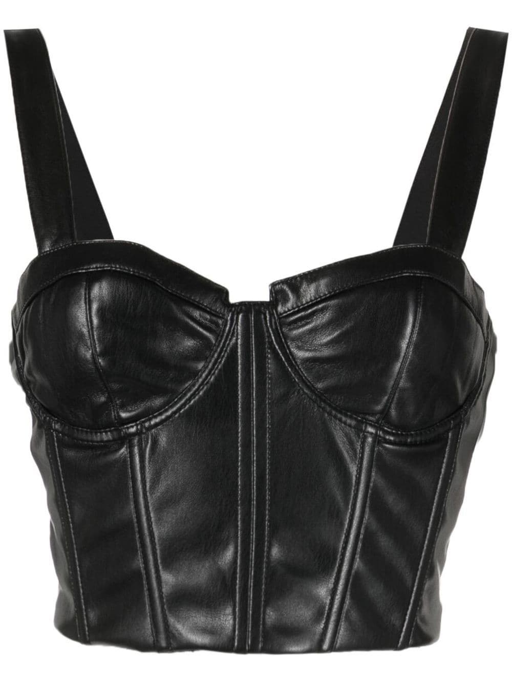 Shop Alice And Olivia Jeanna Bustier Faux-leather Cropped Top In Black