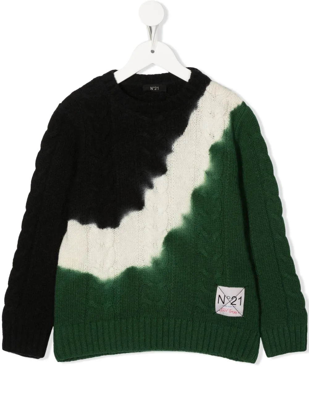 

Nº21 Kids TEEN panelled logo-patch jumper - Green