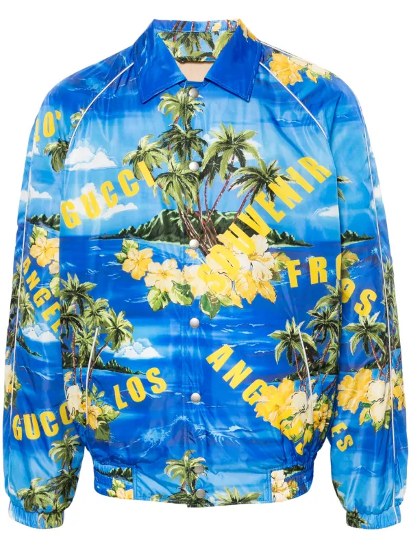 tropical print padded bomber jacket