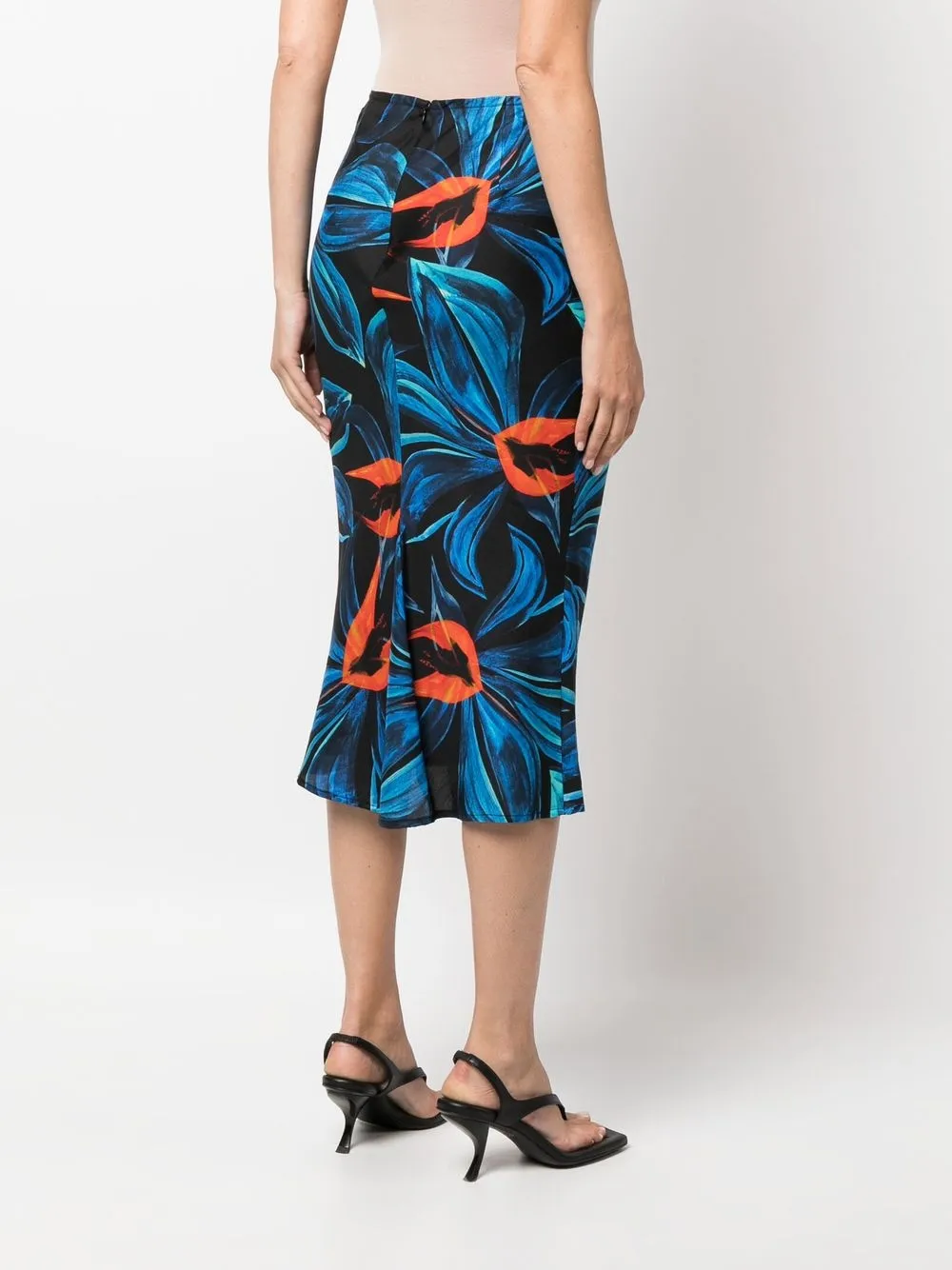 LOUISA BALLOU BIAS ORCHID-PRINT MIDI SKIRT 