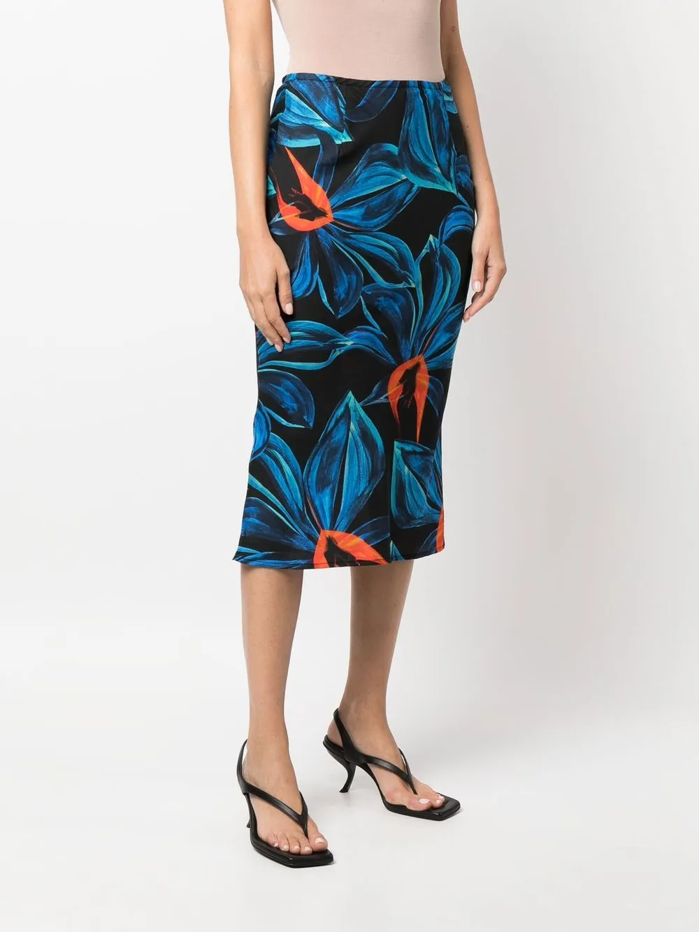 LOUISA BALLOU BIAS ORCHID-PRINT MIDI SKIRT 