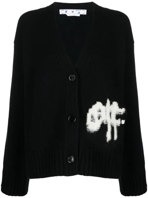 Off-White Logo-intarsia Knit Cardigan in Black