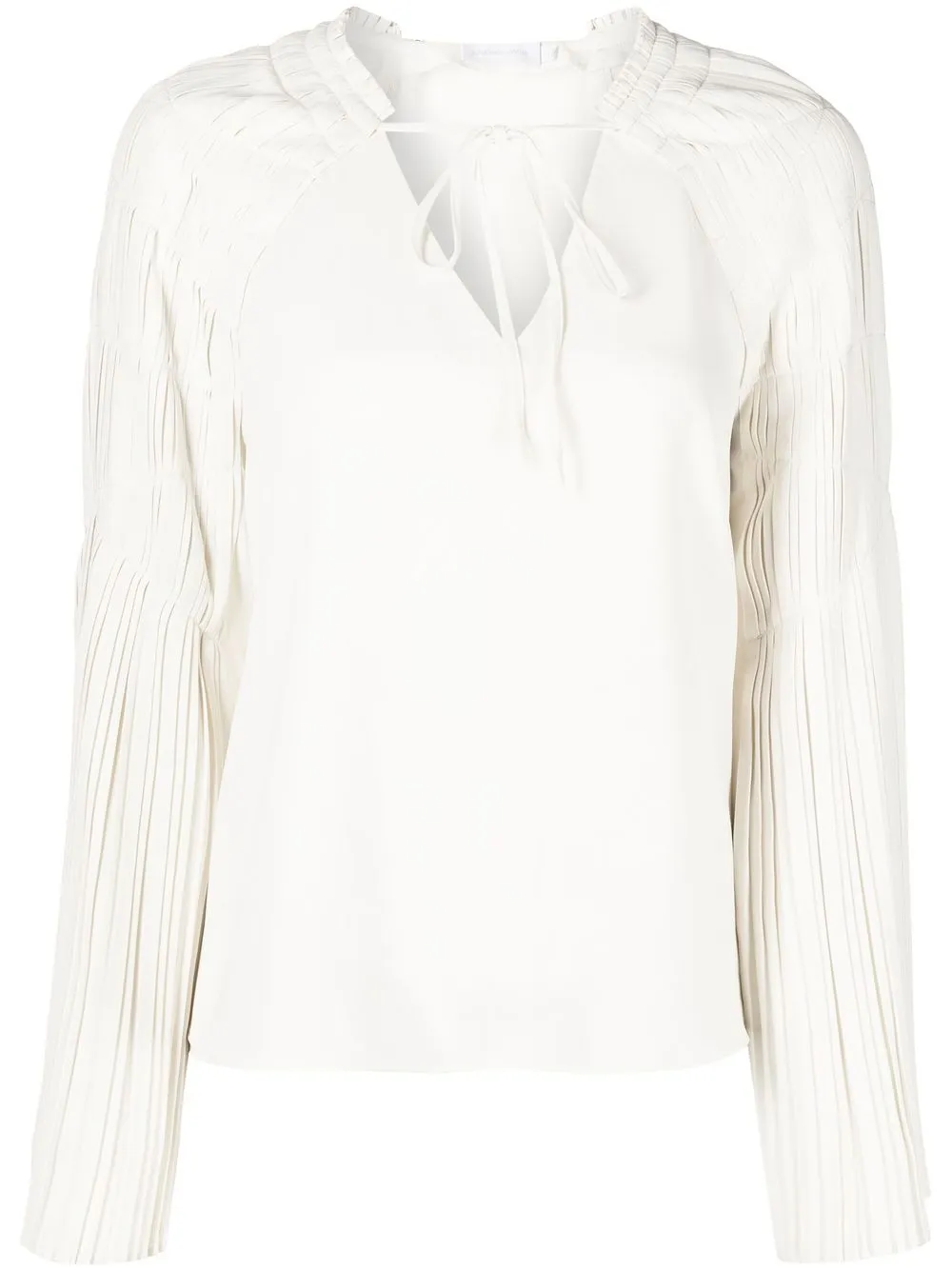 Jonathan Simkhai Pleated Long-sleeved Blouse In Neutrals