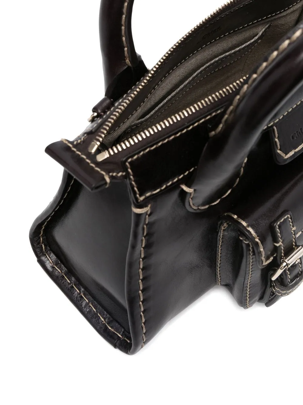 Chloé Leren shopper met logopatch Bruin