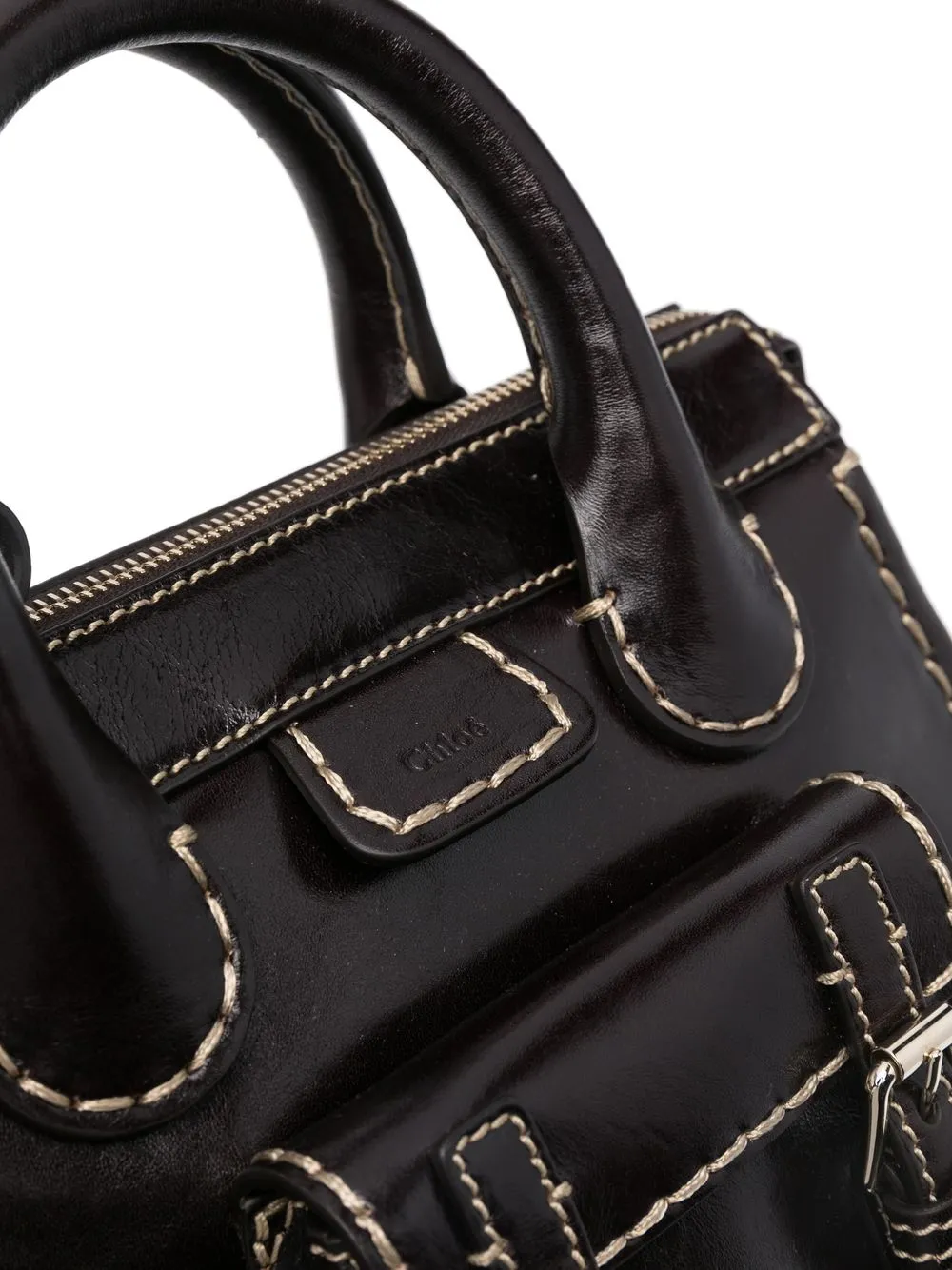 Chloé Leren shopper met logopatch Bruin