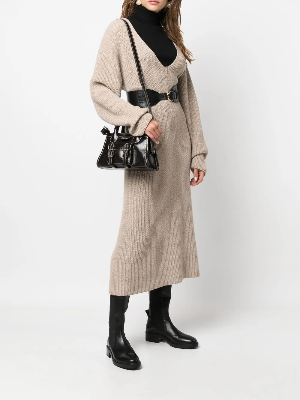 Chloé Leren shopper met logopatch - Bruin