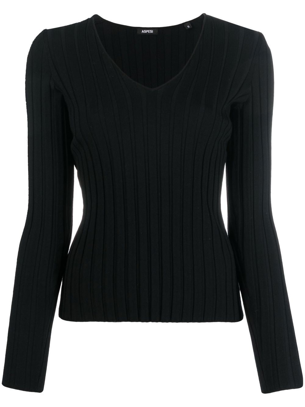 ASPESI ribbed-knit V-neck jumper – Black