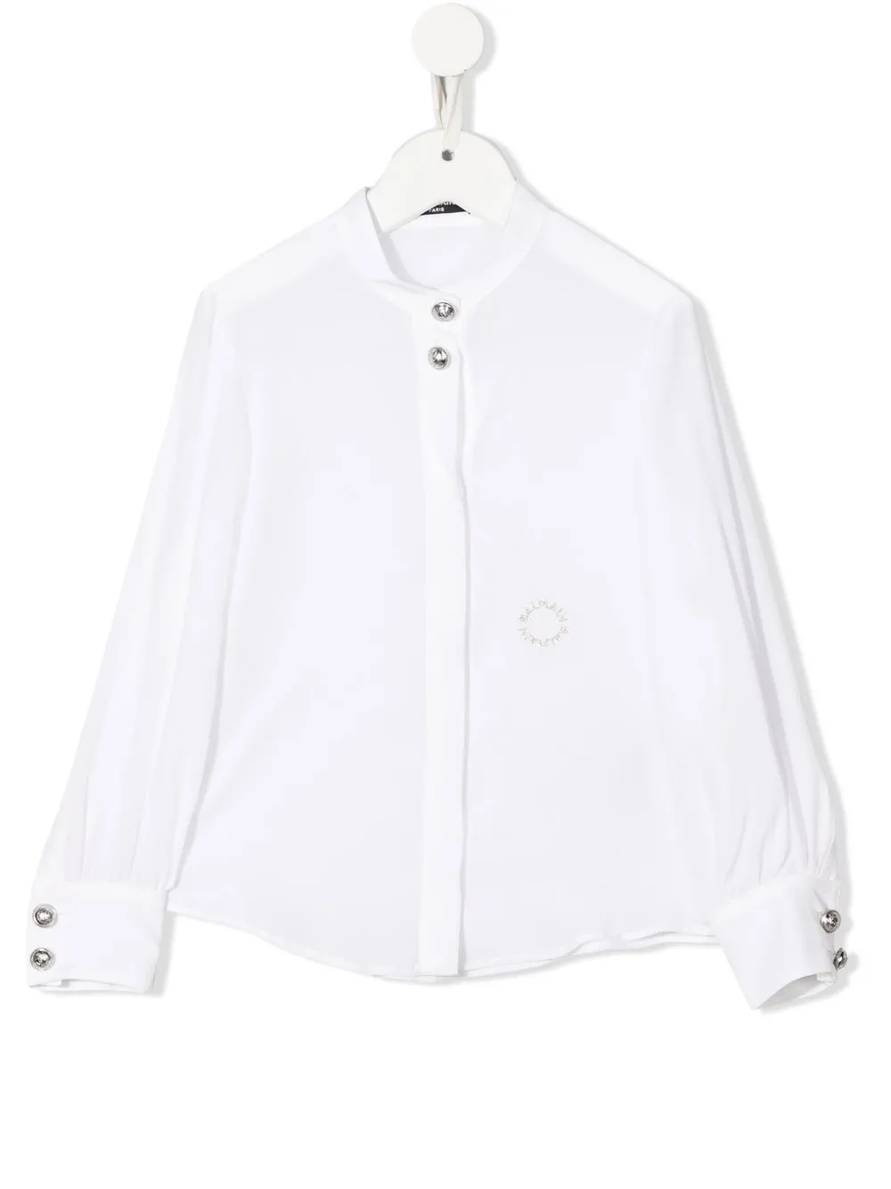 

Balmain Kids embroidered-logo silk shirt - White