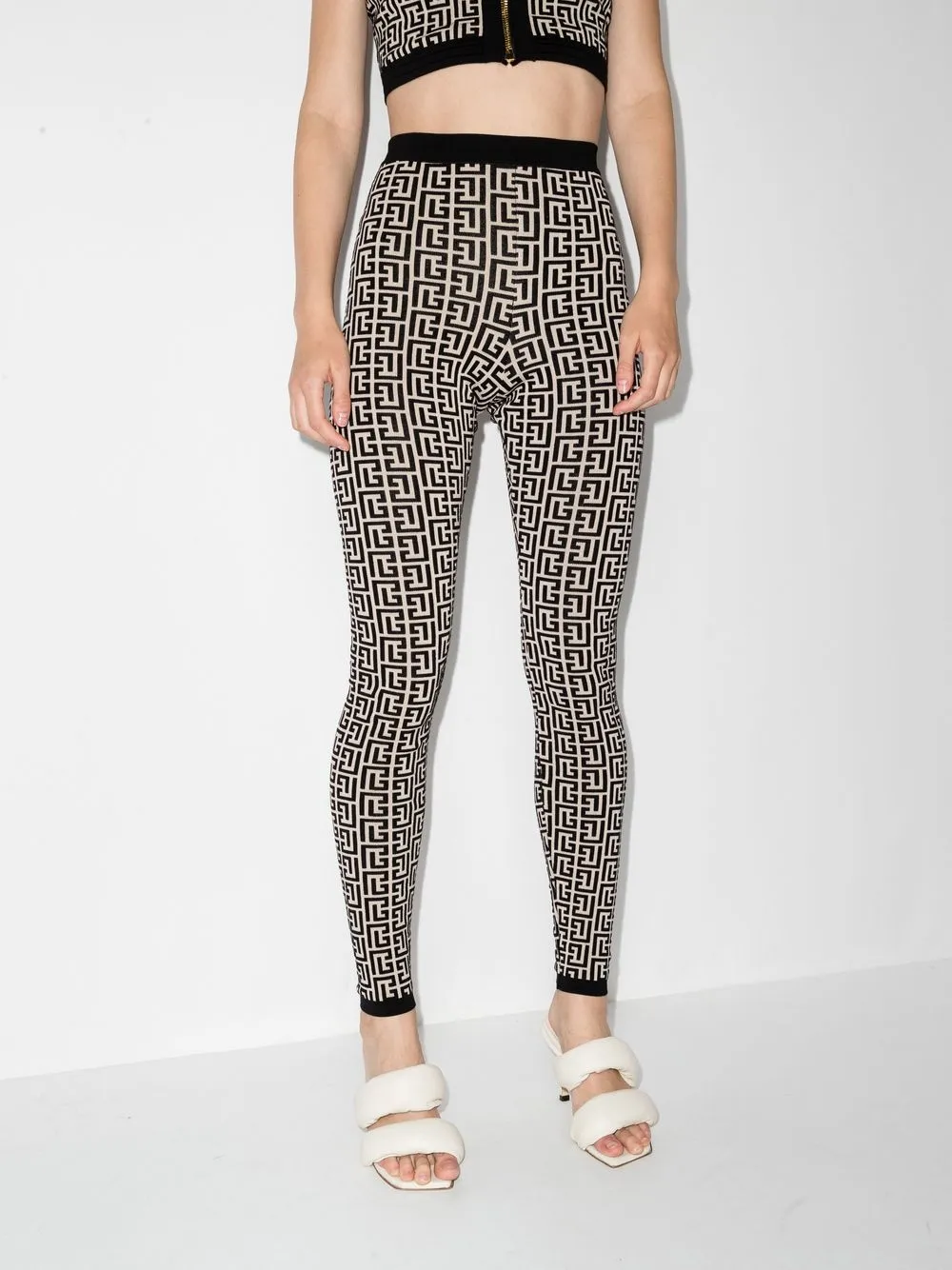 Balmain Monogram Pattern Knitted Leggings Farfetch
