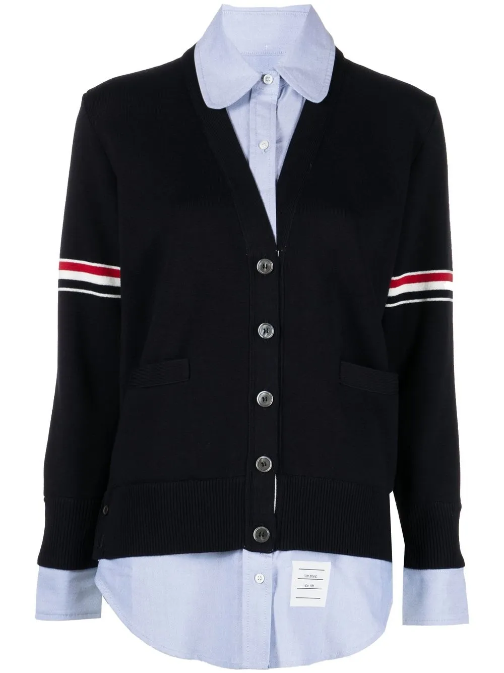 Thom Browne Rwb-armbands V-neck Cardigan In 415 - Navy