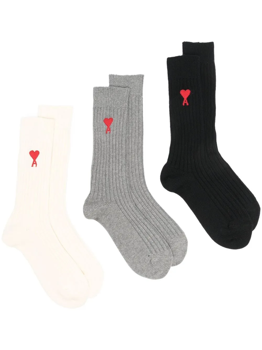 

AMI Paris pack de tres pares de calcetines con logo bordado - Negro