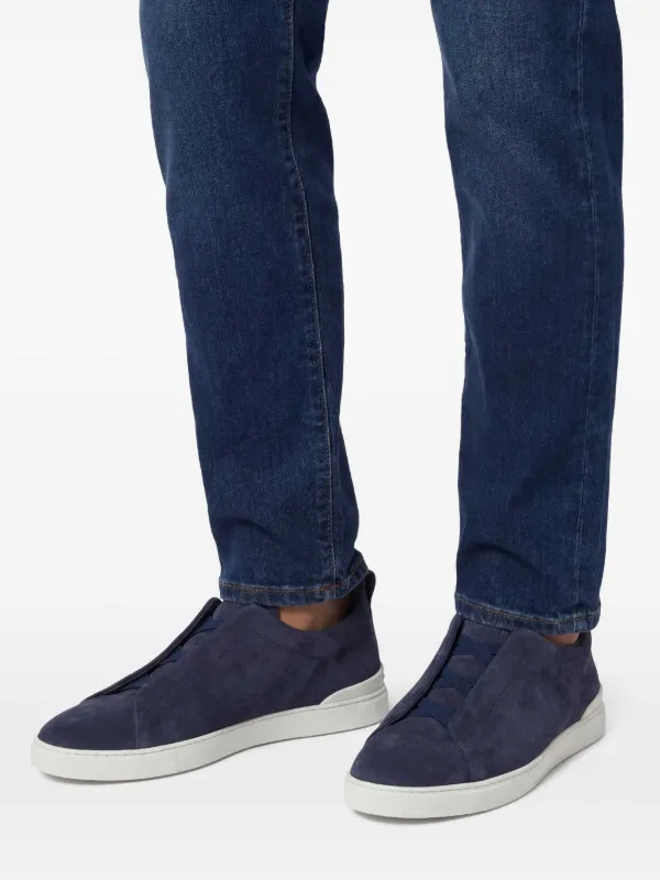 Zegna Triple Stitch Suede slip-ons | Blue | FARFETCH RO