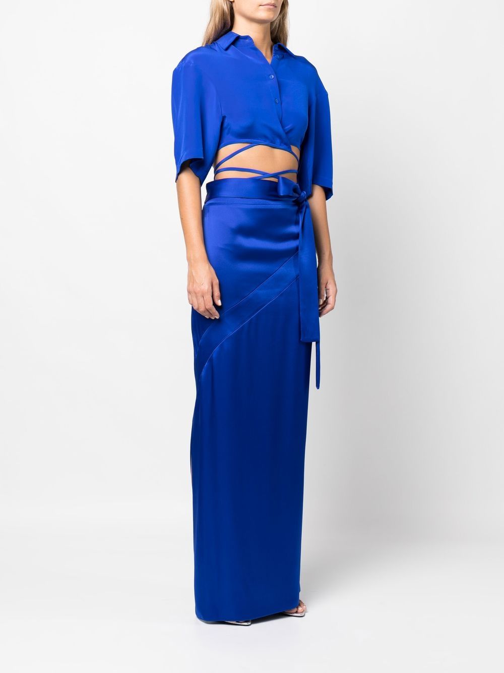 Shop Tom Ford Side-tie Satin Skirt In 蓝色