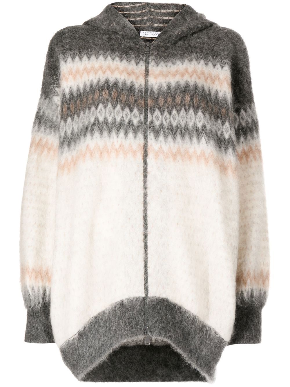 Brunello Cucinelli zigzag knit hooded cardigan - Brown