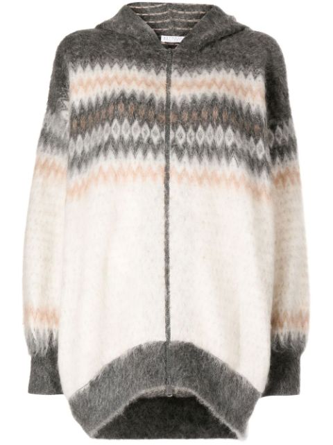 Brunello Cucinelli zigzag knit hooded cardigan Women