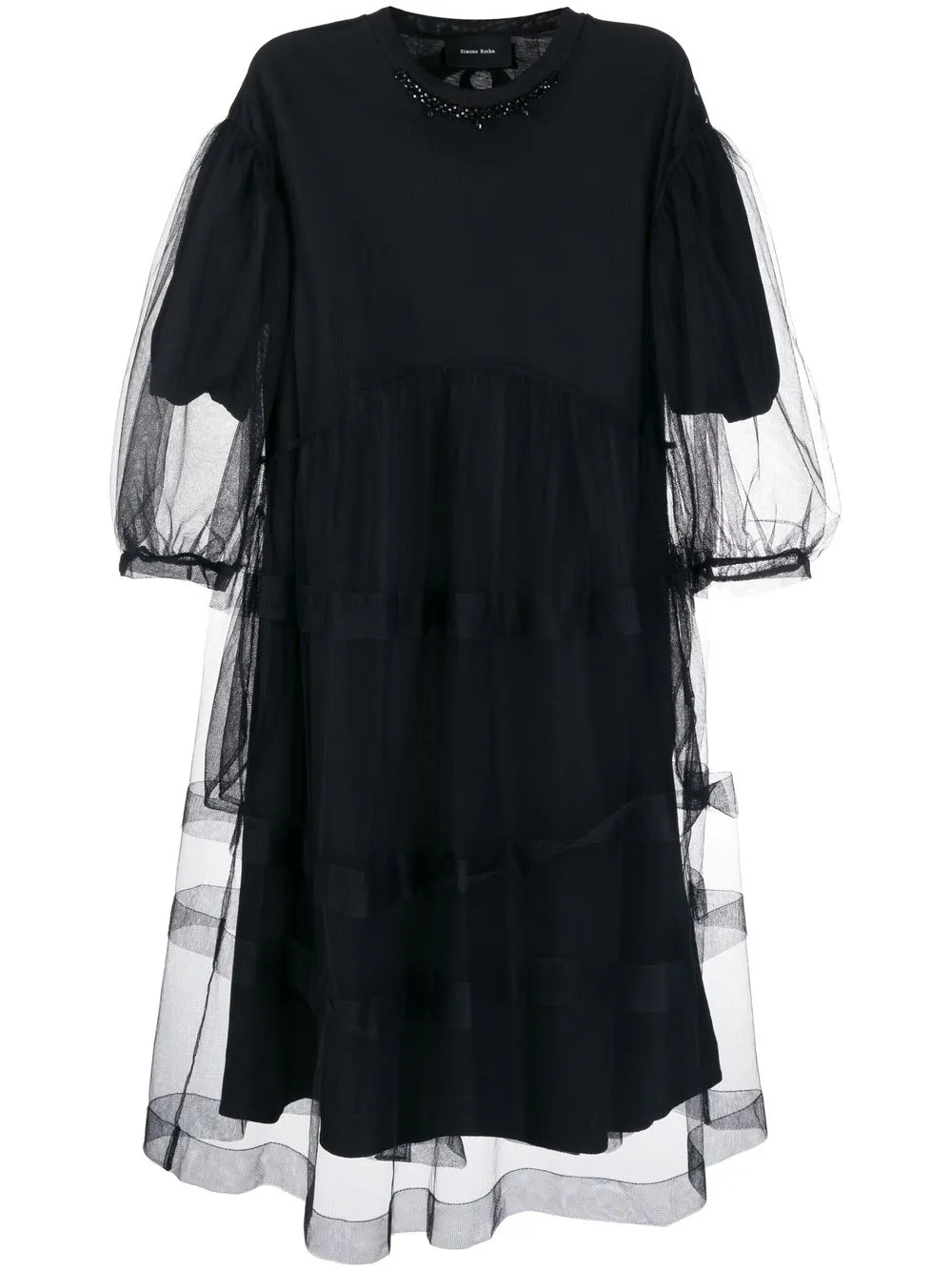 

Simone Rocha vestido midi con panel de tul - Negro