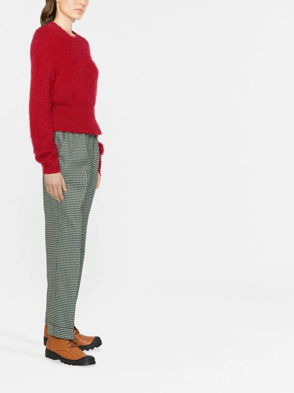  P.a.r.o.s.h. Fine-check Tapered Cropped Trousers - Green 