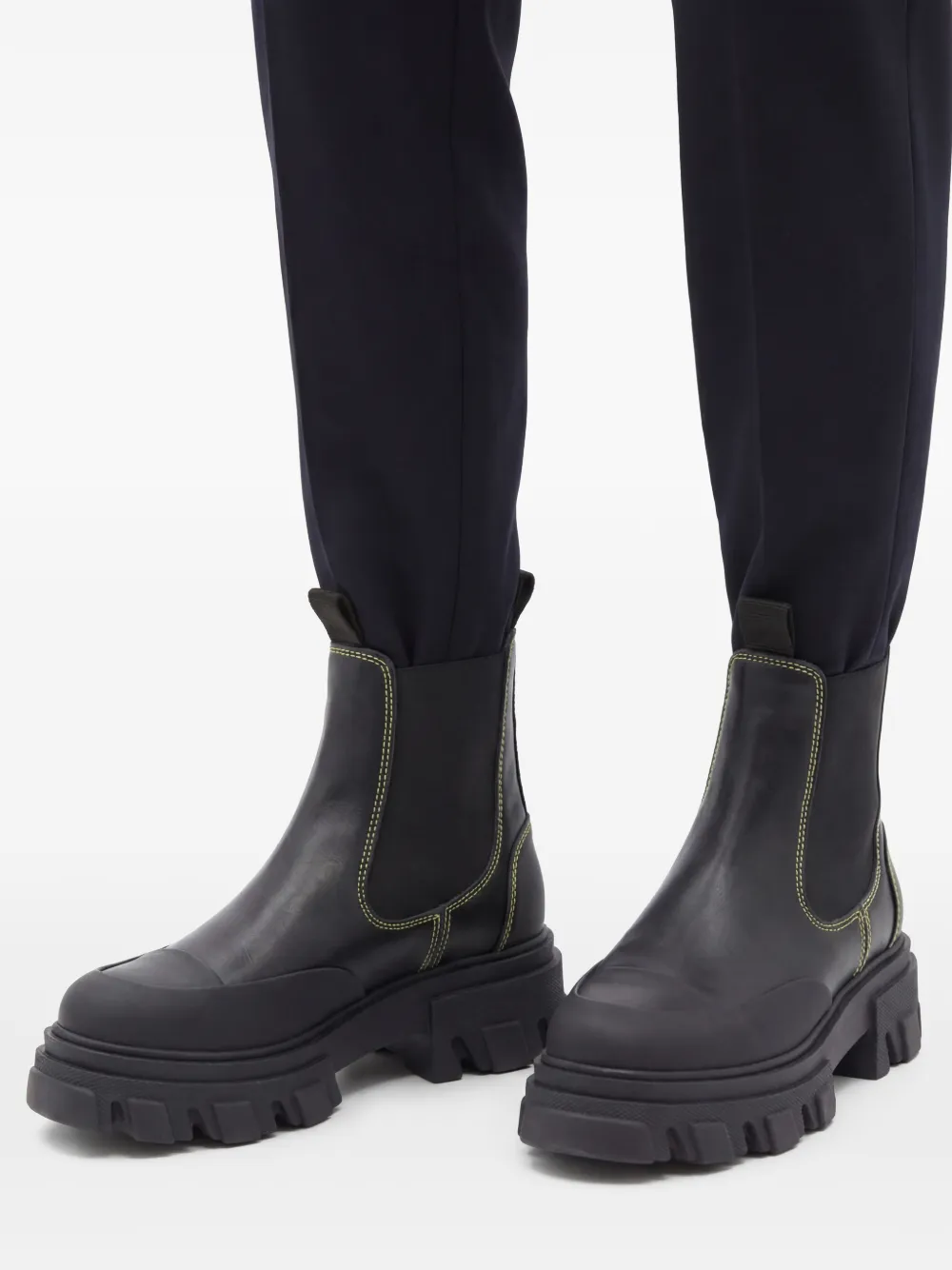  Ganni Chelsea Boots Mit Breiter Sohle   Schwarz 