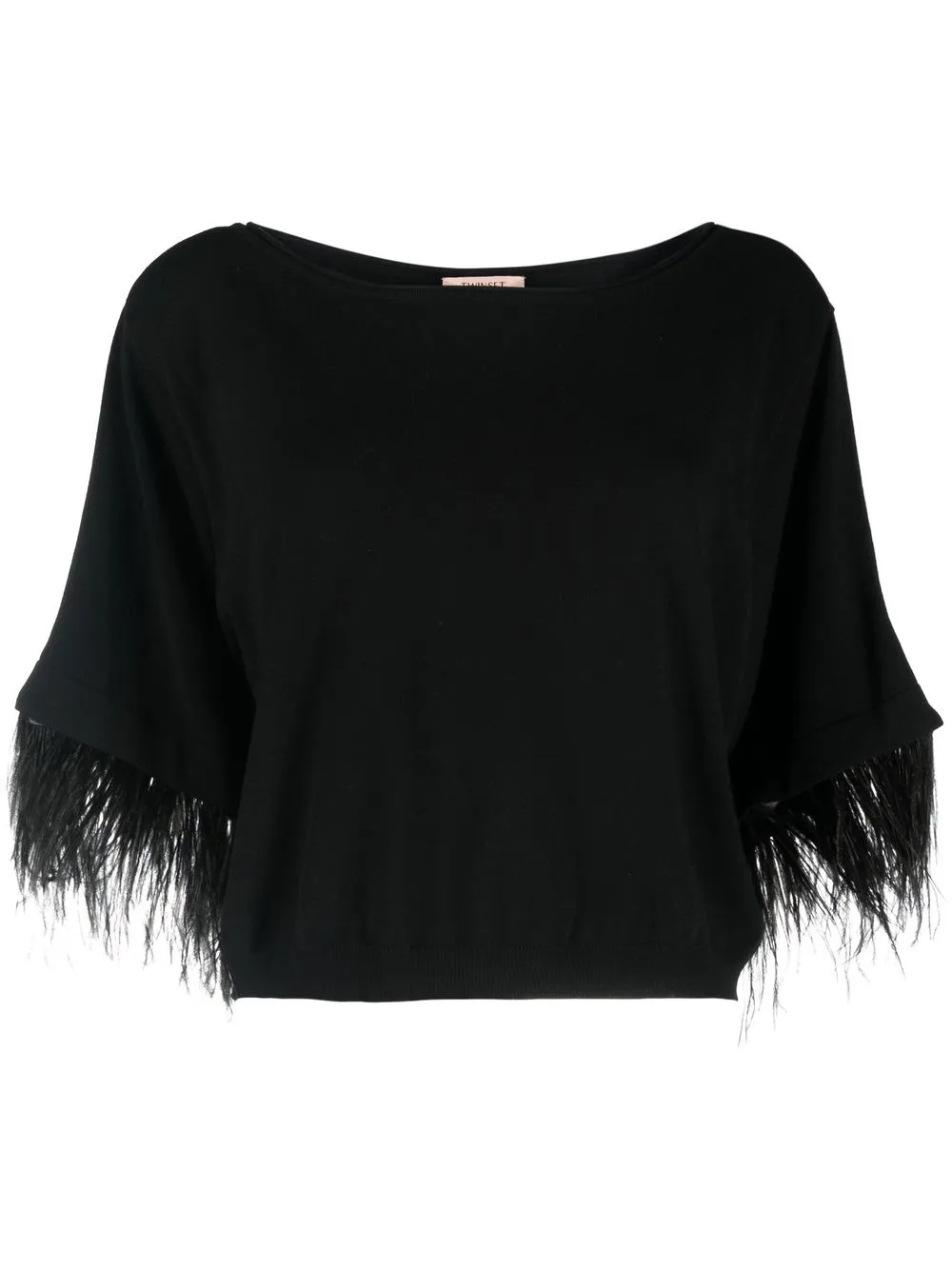

TWINSET top de tejido con ribete de plumas - Negro