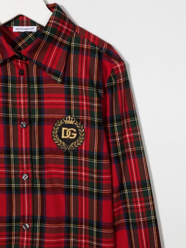 Dolce & Gabbana Kids Logo Patch Plaid Shirt - Farfetch