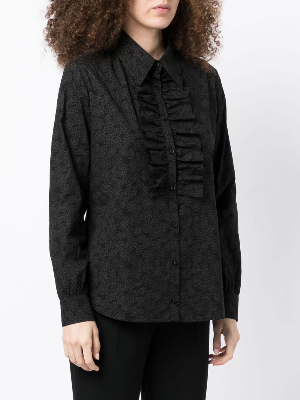 Shop Uma Wang Ruffle-detail Cotton Shirt In Black