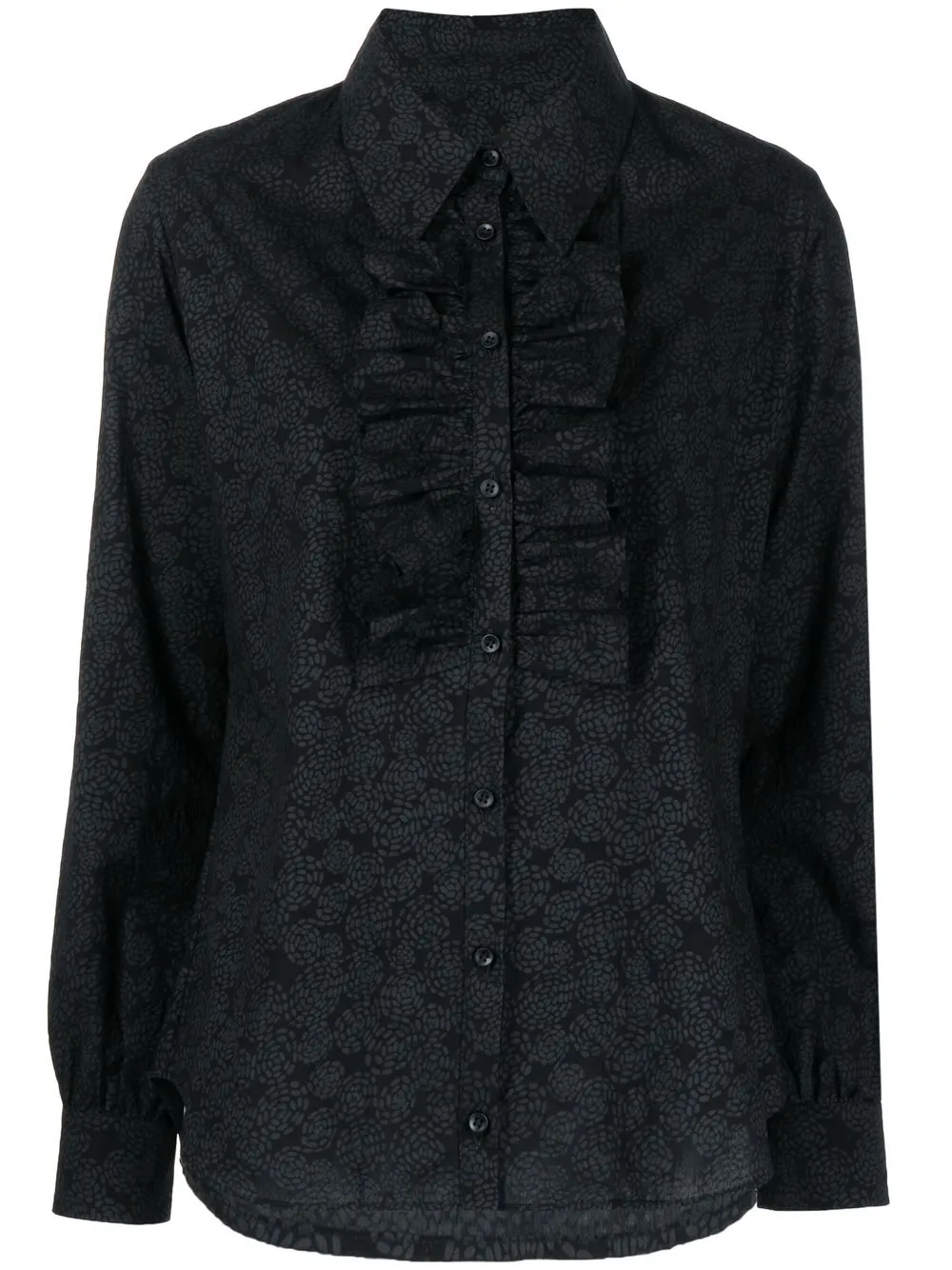 Shop Uma Wang Ruffle-detail Cotton Shirt In Black