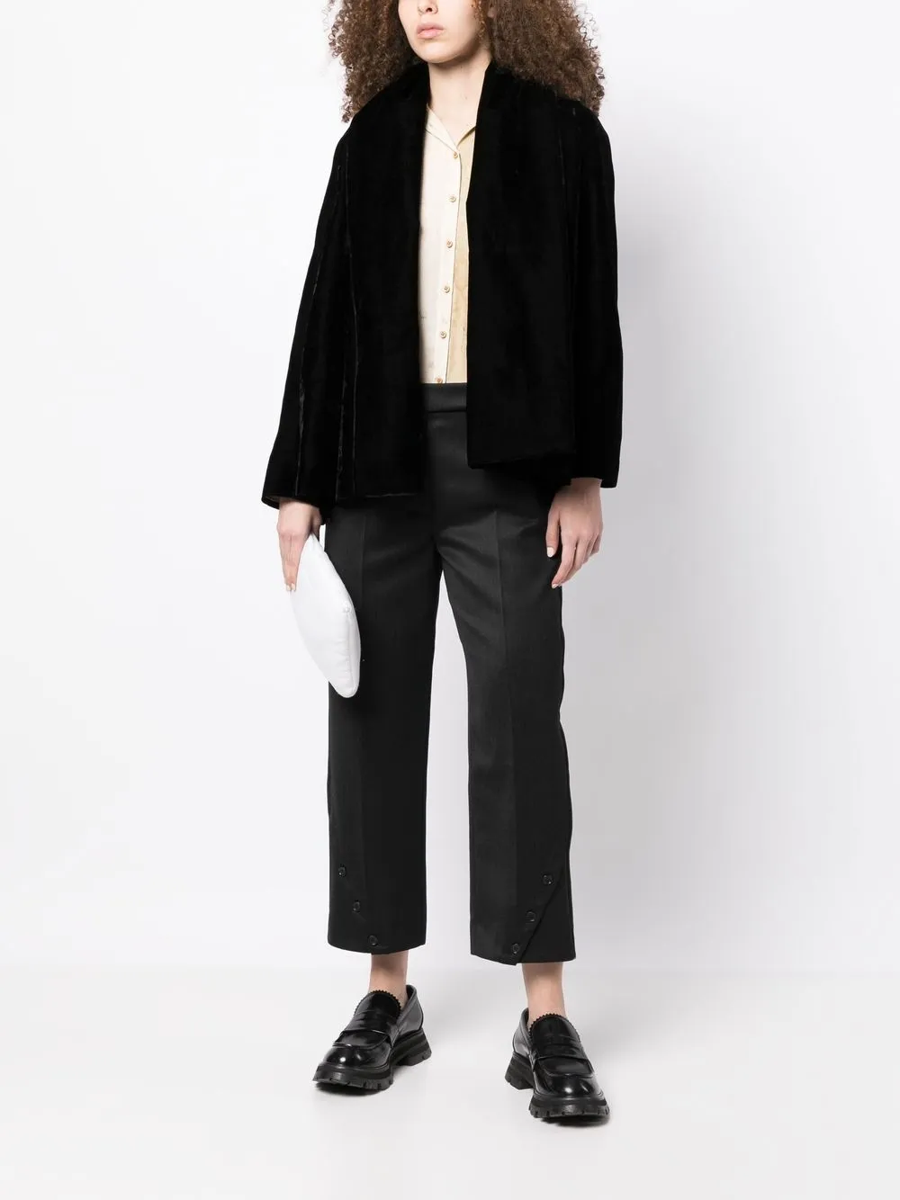 Uma Wang Velvet-effect Open-front Jacket In Black