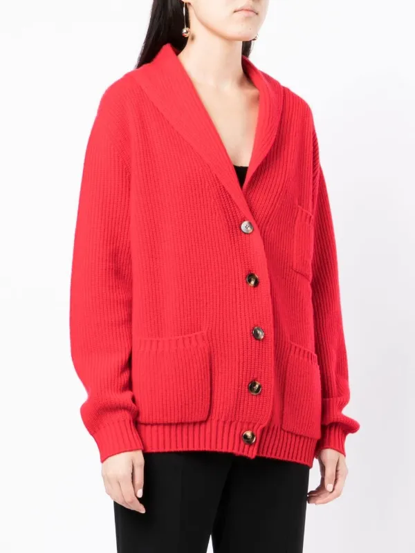 Cashmere In Love Cardigan De Tricô Canelado Com Botões | Vermelho
