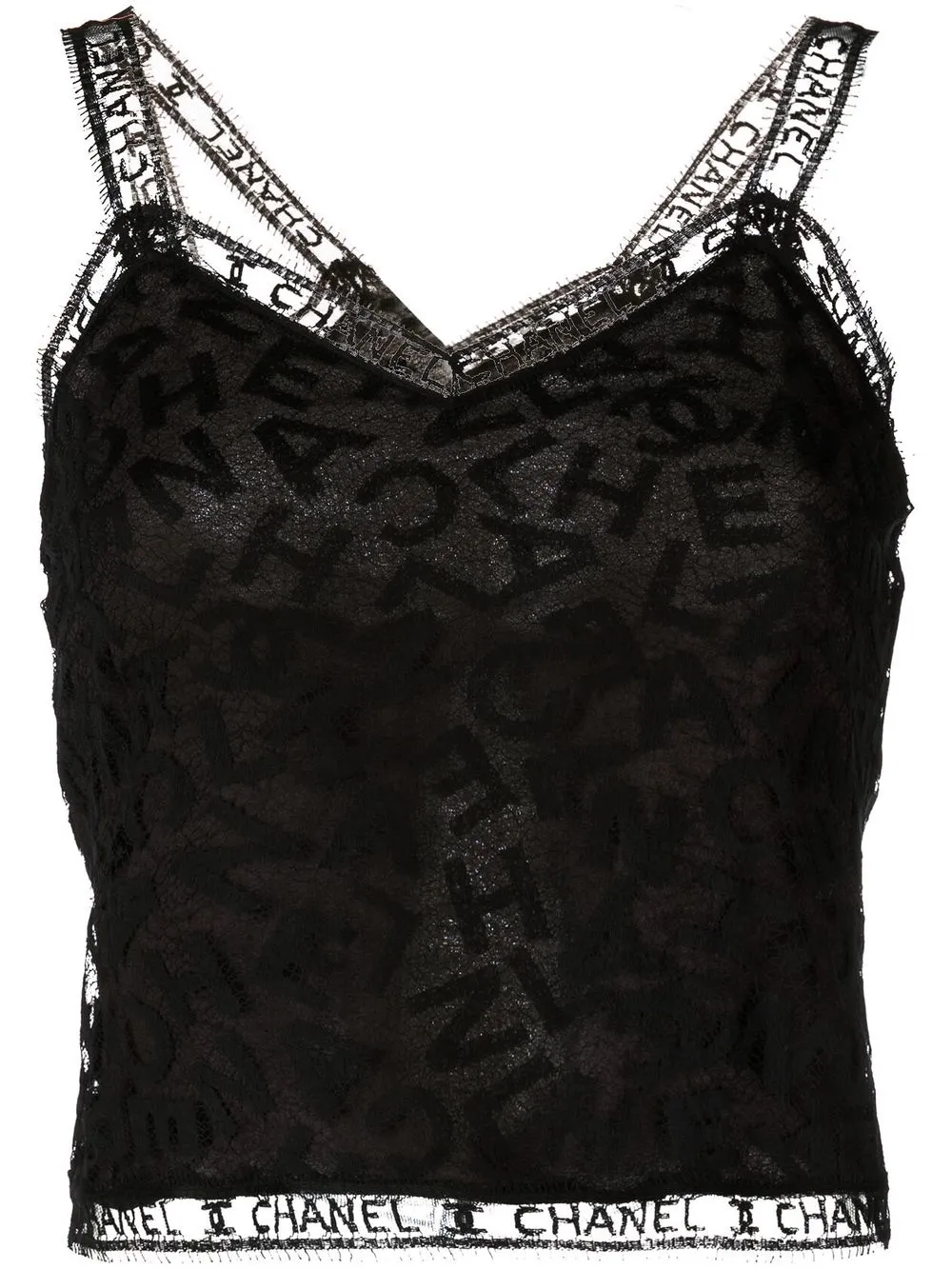 

Chanel Pre-Owned 1998 logo-embroidered lace cami top - Black