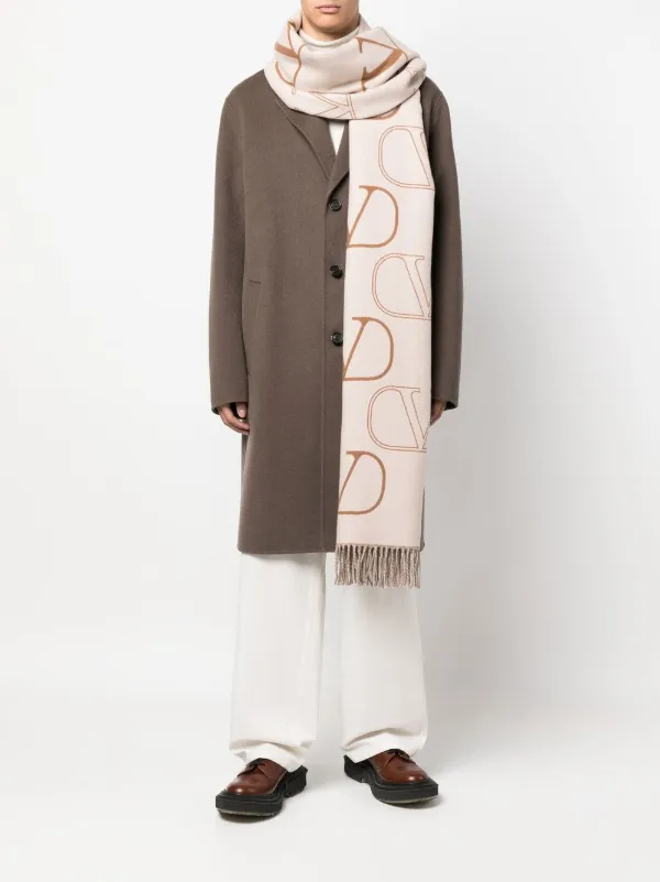 【関税&送料込】Valentino Garavani Scarfs Brown Valentino Garavani VLogo Signature jacquard-knit Scarf