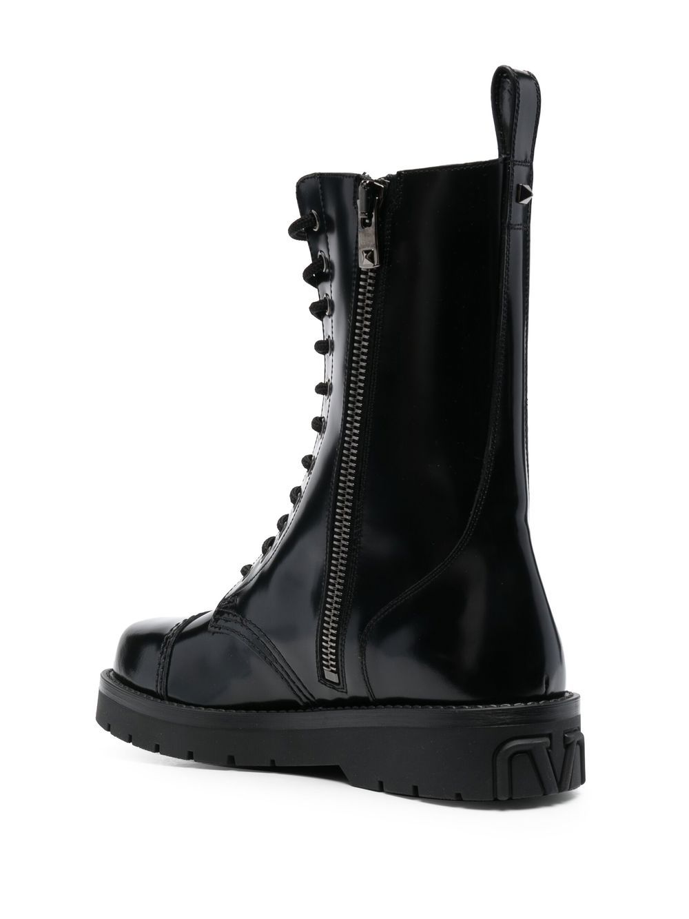 Shop Valentino Leather Combat Boots In Schwarz