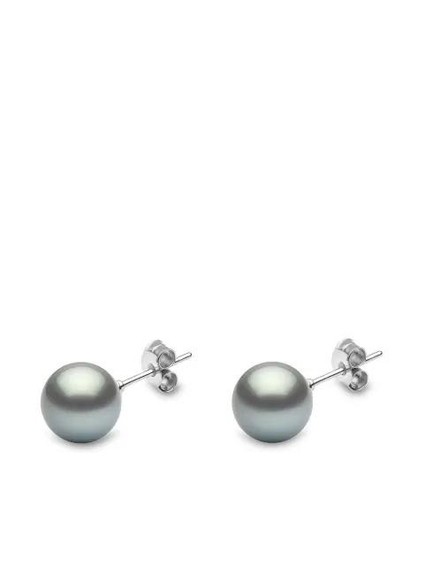 Yoko London 18kt white gold Classic 9mm grey Tahitian pearl stud earrings 