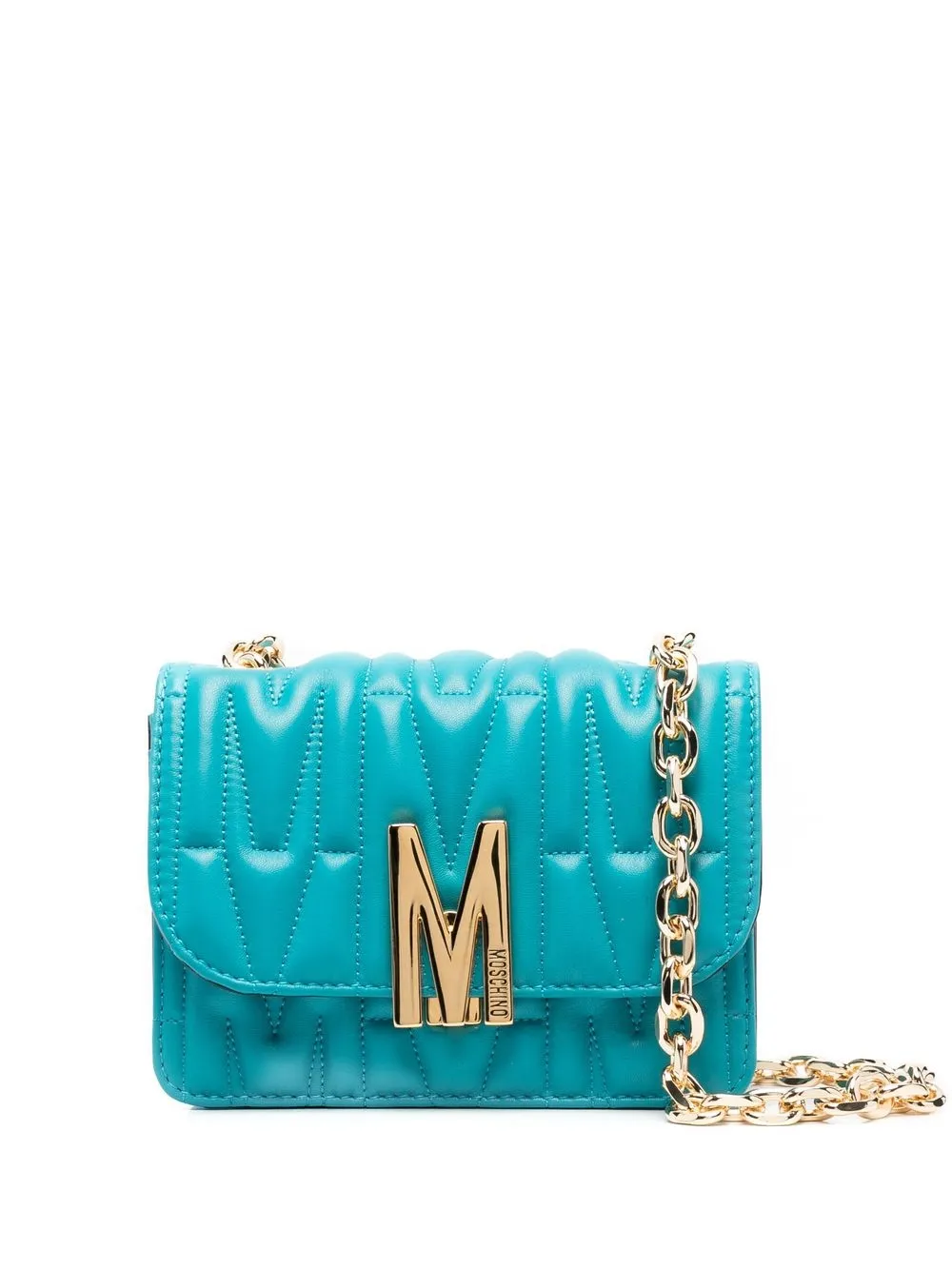 

Moschino bolsa satchel capitonada con placa del logo - Azul