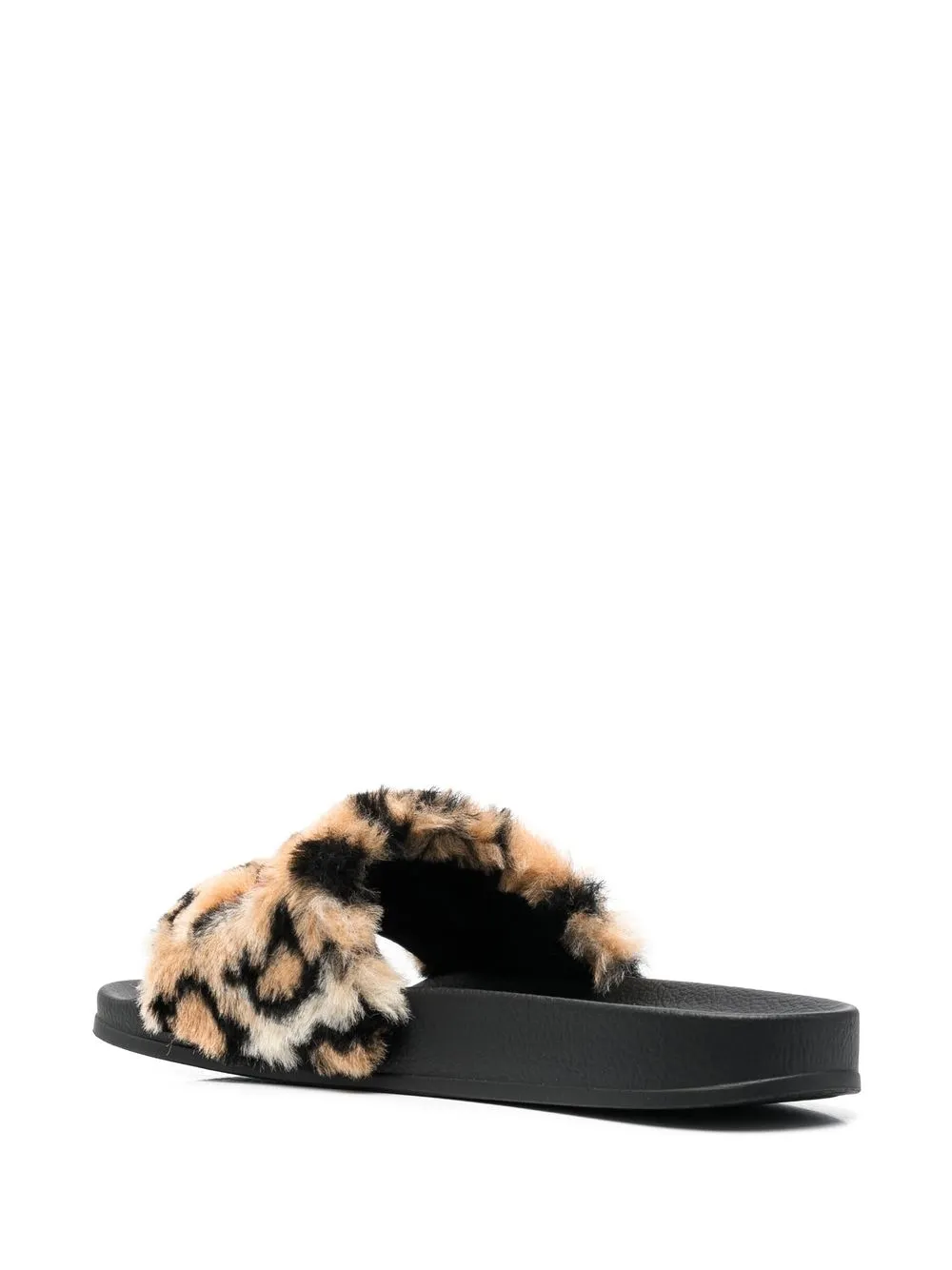 Marni Logo-embroidered Leopard-print Faux Fur Slides In Neutrals