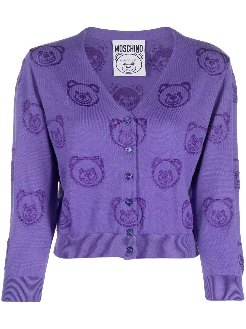 

Moschino cropped teddy-jacquard cardigan - Purple