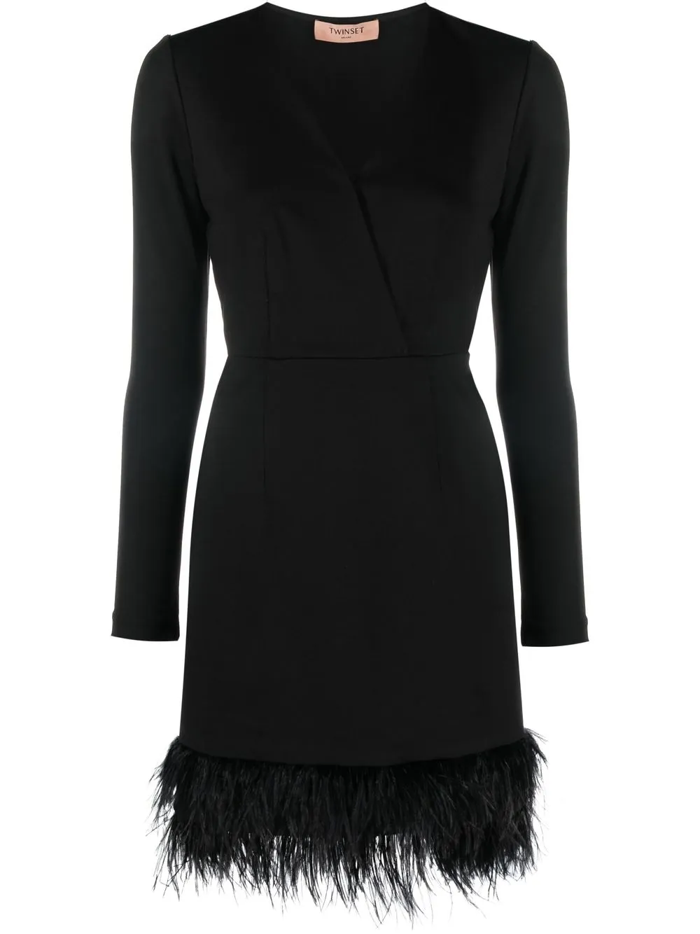 

TWINSET feather-trim V-neck mini dress - Black