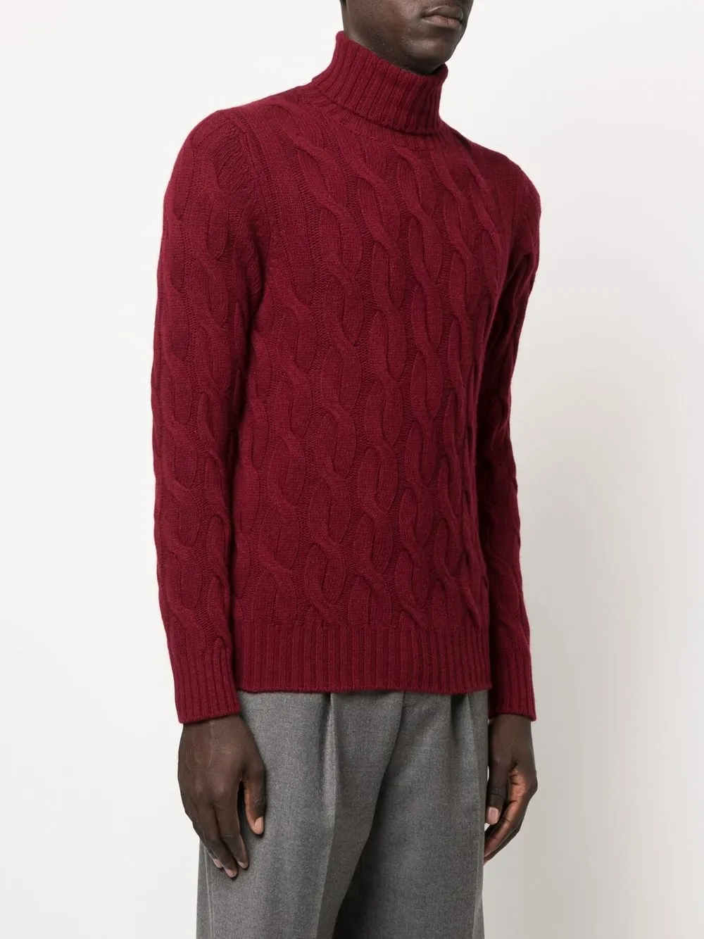 Moorer Cable-Knit High Neck Jumper - Red