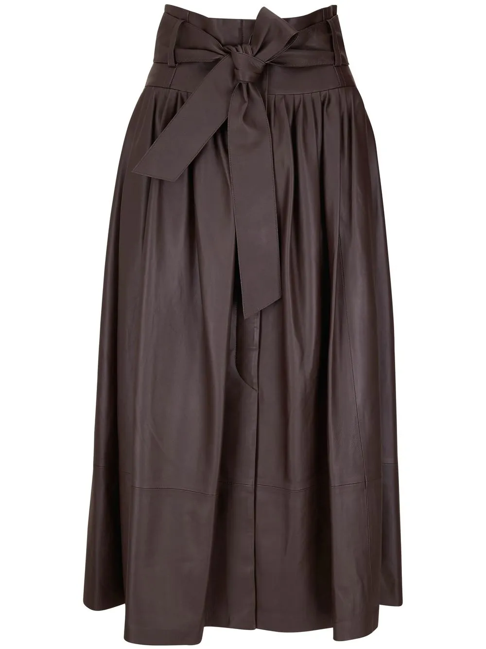 Vince High-waisted Pleated Leather Skit In Brown | ModeSens