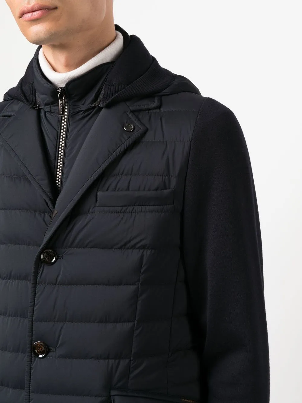 Moorer Massino-s3z Quilted Knitted-mix Jacket In Blue