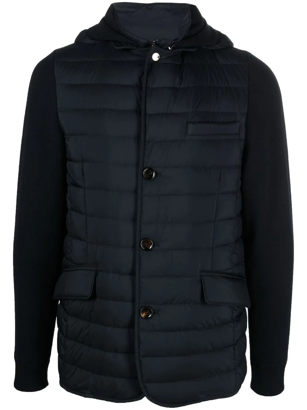 Moorer Massino-s3z Quilted Knitted-mix Jacket In Blue