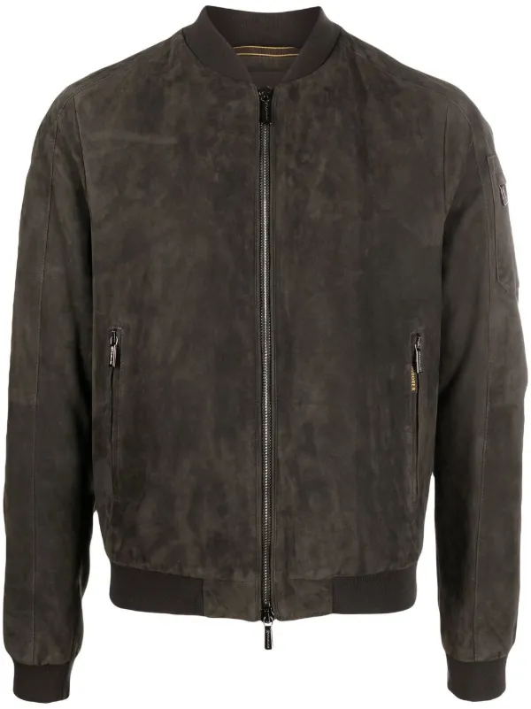 Moorer Zip-Up Leather Bomber Jacket - Green
