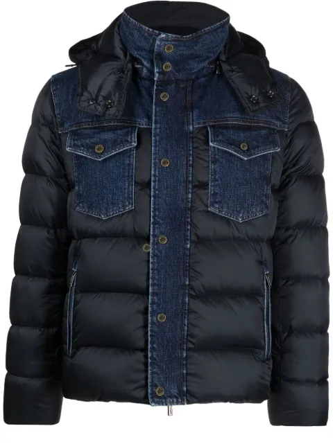 Moorer denim-trim padded jacket 