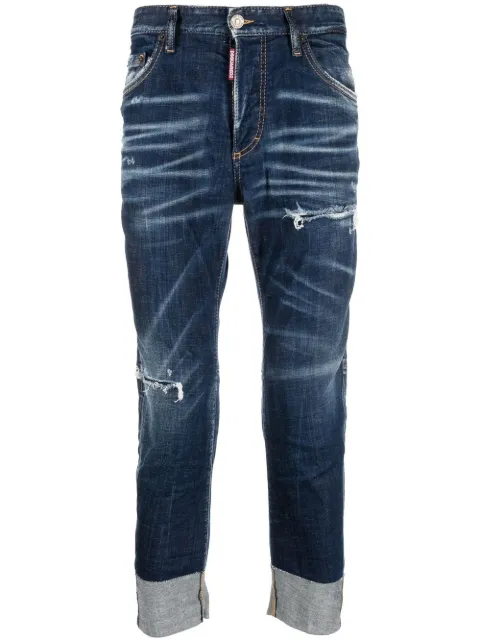 floral-embroidered cropped jeans