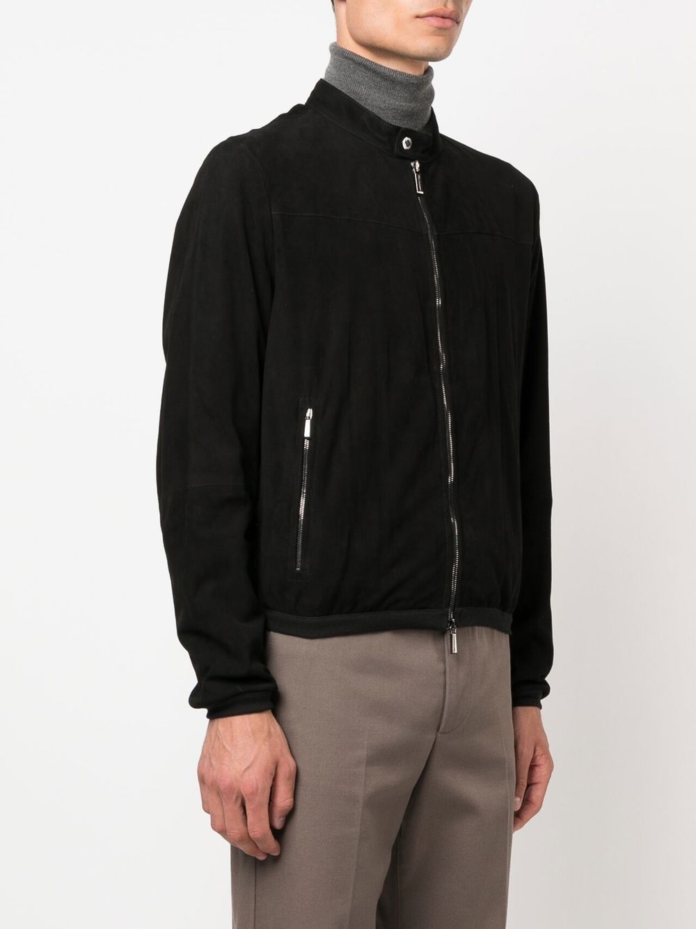 Shop Moorer Leather Zip-up Bomber Jacket In Black